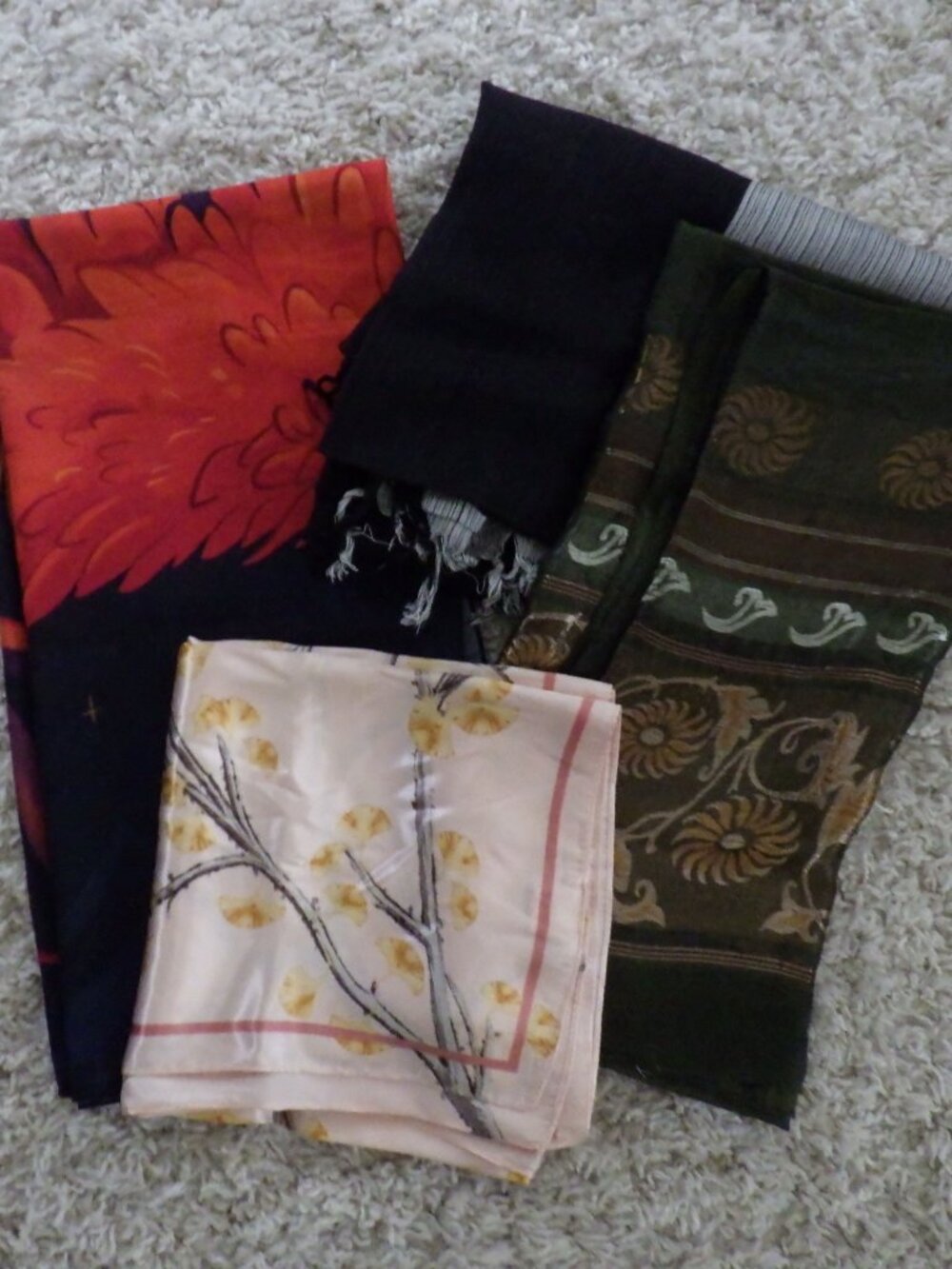 Scarves Lot 0f 4 Neckerchief, Bandana, Table Runner, Craft Squares, Purse Bling